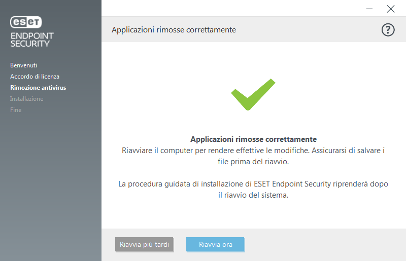 Riavvia e continua con l’installazione