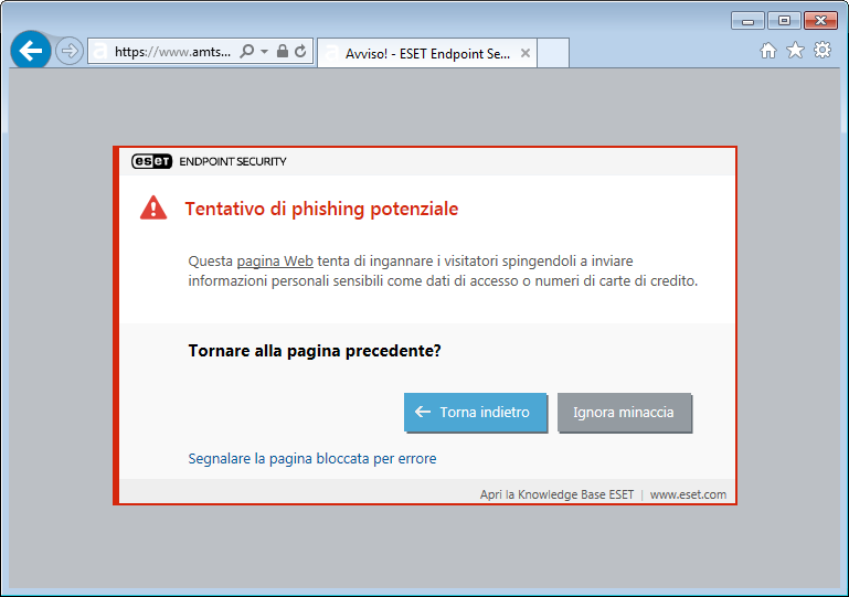 Tentativo di phishing potenziale