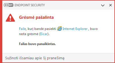 Pranešimo langas – grėsmė pašalinta