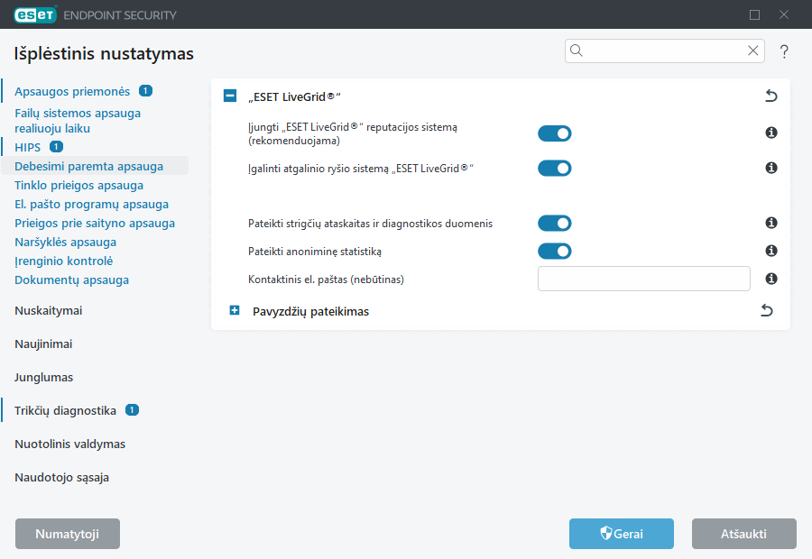 „ESET LiveGrid®“ išplėstinis nustatymas