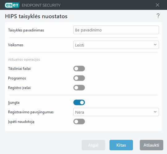 HIPS taisyklės parametrai