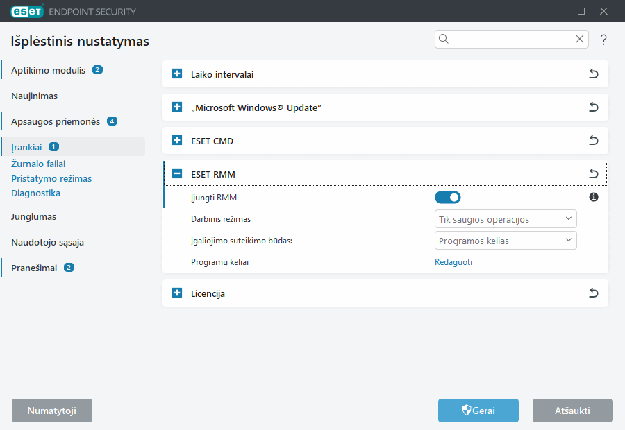 ESET RMM išplėstinis nustatymas