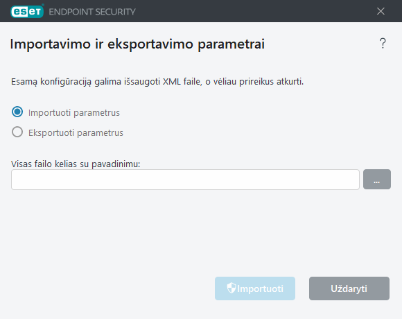 Parametrų importavimas ir eksportavimas