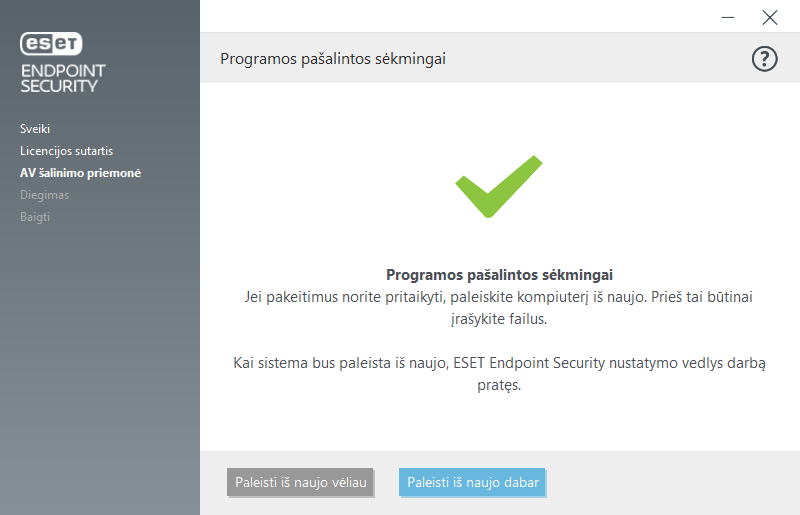 Paleiskite iš naujo ir tęskite diegimą