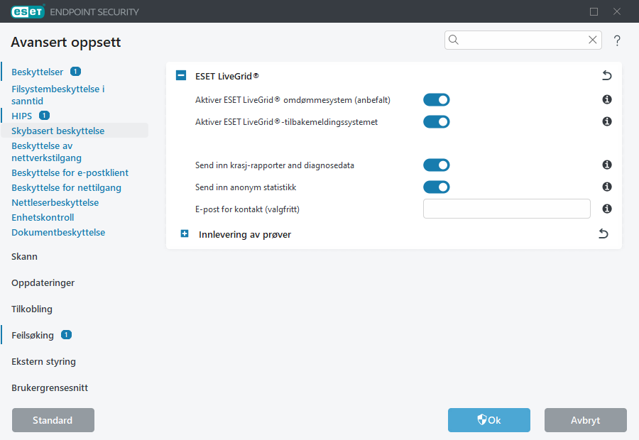 Avansert oppsett av ESET LiveGrid®