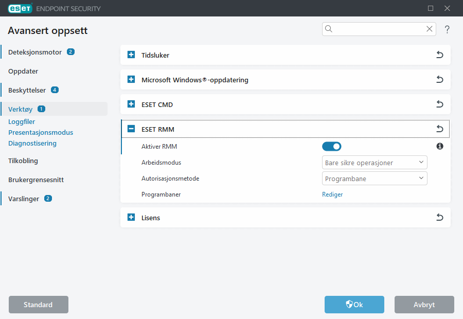 Avansert oppsett av ESET RMM