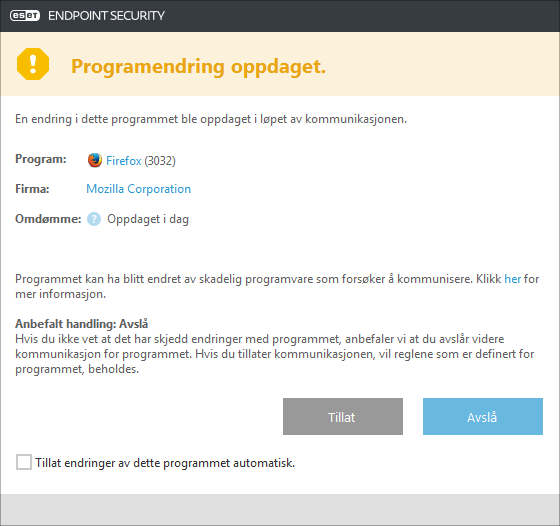 Oppdaget endret program