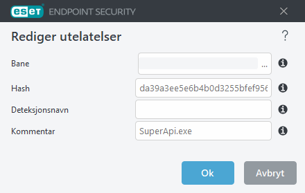 Rediger hash-utelatelse