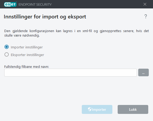Importer og eksporter innstillinger