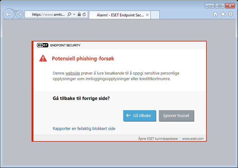 Potensiell phishing-forsøk