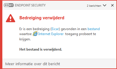 Meldingsvenster - Bedreiging verwijderd Meldingsvenster - Bedreiging verwijderd