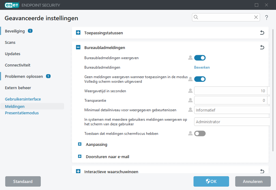 Geavanceerde instellingen voor bureaubladmeldingen