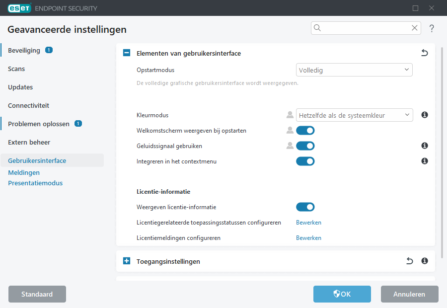 Geavanceerde instellingen voor elementen van de gebruikersinterface