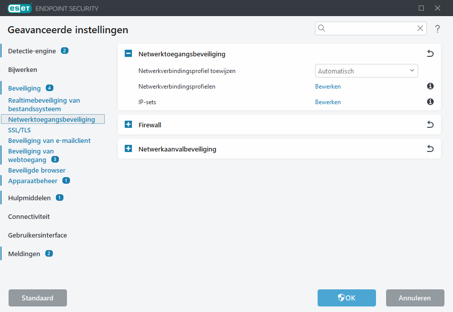 Geavanceerde instellingen voor Netwerktoegangsbeveiliging