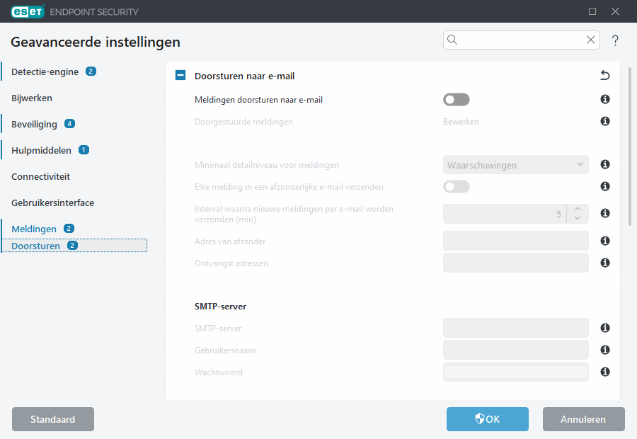 Geavanceerde instellingen voor doorsturen