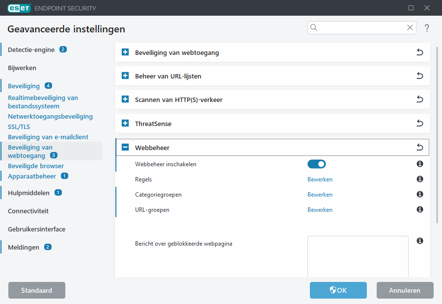 Geavanceerde instellingen voor webbeheer