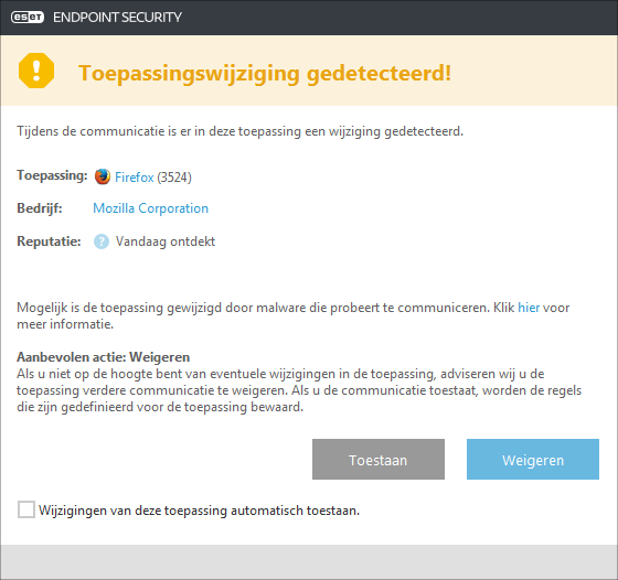 Wijziging van toepassing gedetecteerd