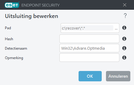 Uitsluiting van bedreiging bewerken