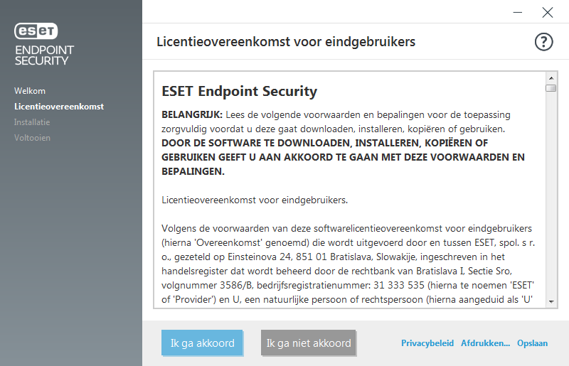 Instellingen en Licentieovereenkomst voor eindgebruikers