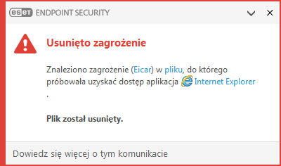 Okno powiadomienia — usunięto zagrożenie