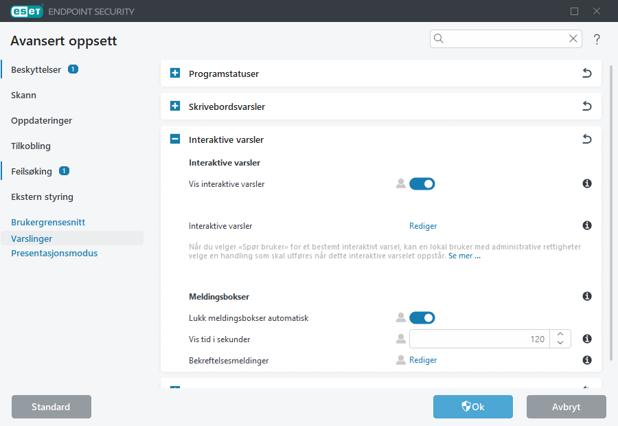 Interaktywne alerty Ustawienia zaawansowane