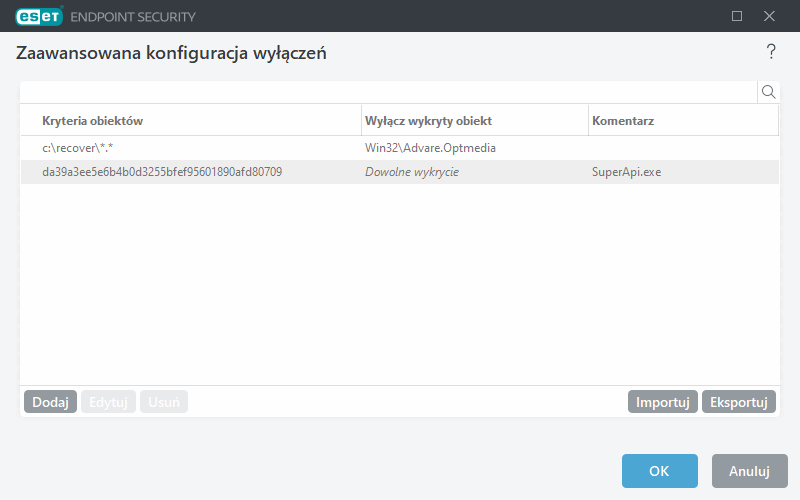 Zaawansowana konfiguracja wyłączeń