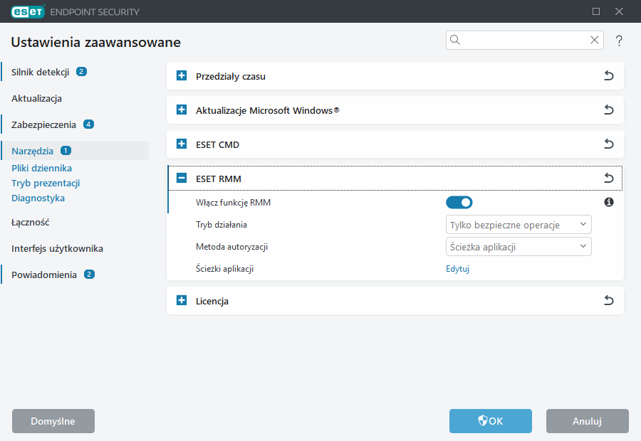 Ustawienia zaawansowane ESET RMM
