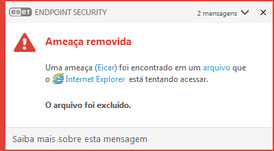Janela de notificação – Ameaça removida