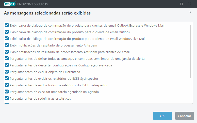 Mensagens de confirmação