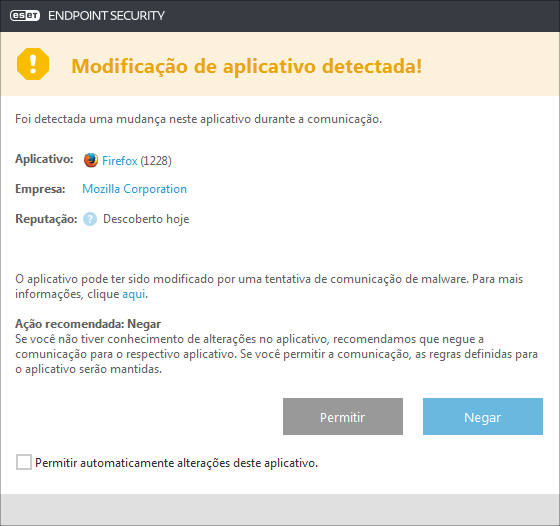 Modificação de aplicativo detectada