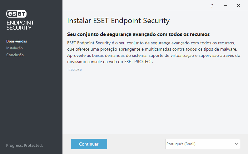Boas-vindas de instalação