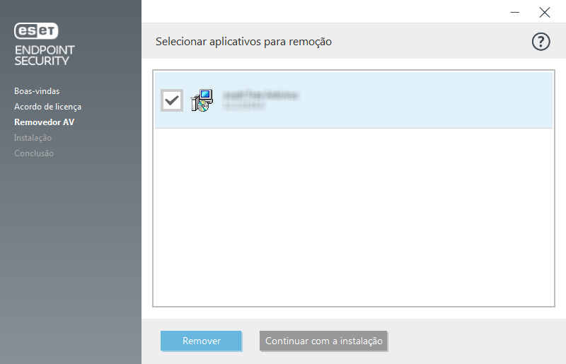Selecione o aplicativo a desinstalar