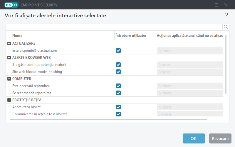 Listă de alerte interactive