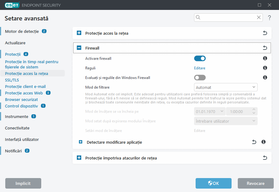 Setare avansată Firewall