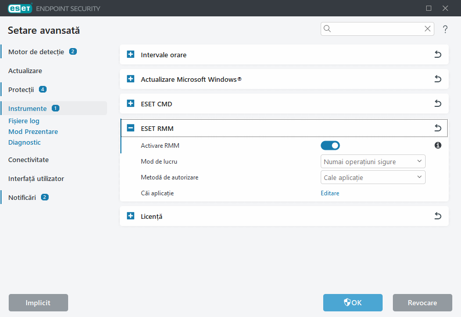 Setare avansată ESET RMM