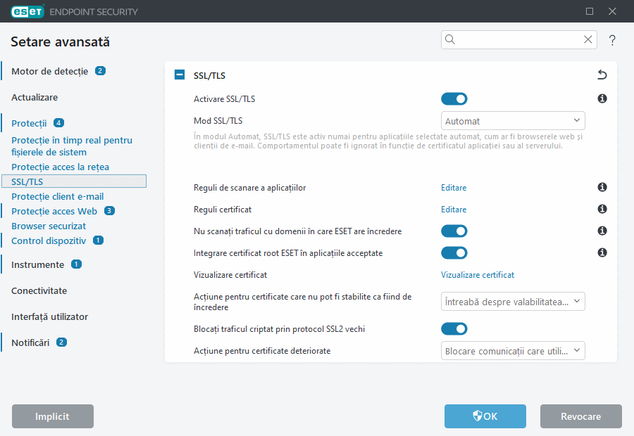 Setare avansată SSL/TLS