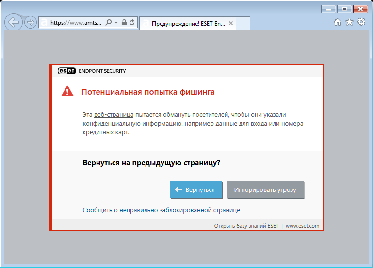 Потенциальная попытка фишинга