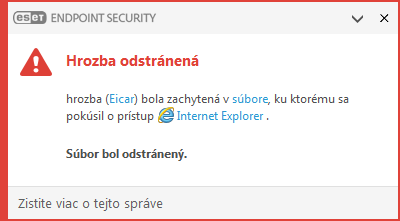 Okno oznámenia – hrozba odstránená