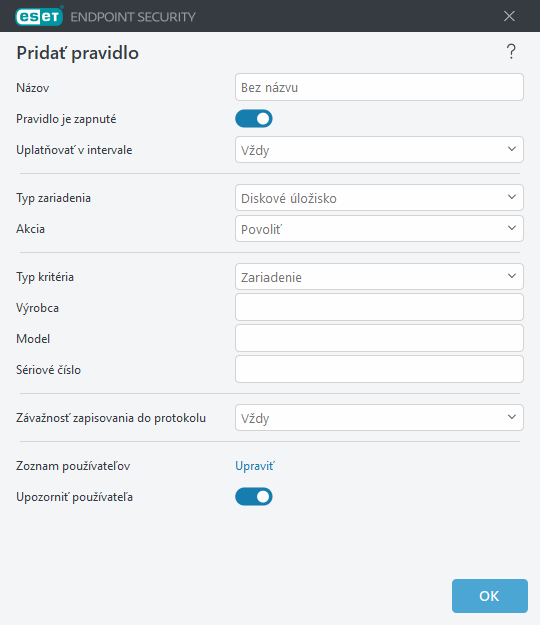 Pridanie pravidiel správy zariadení