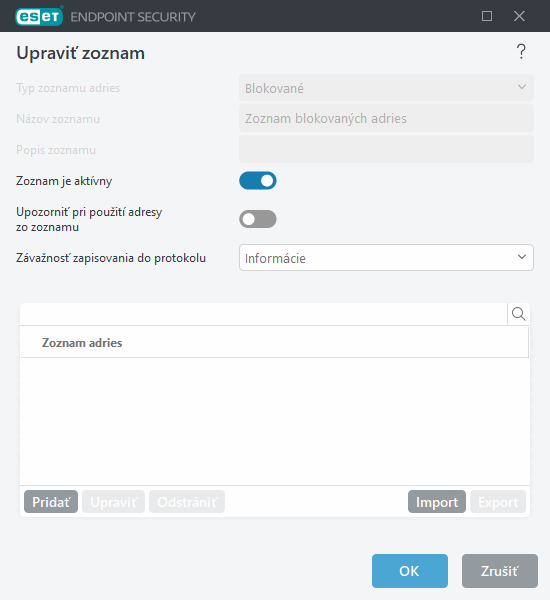 Správa zoznamu URL adries
