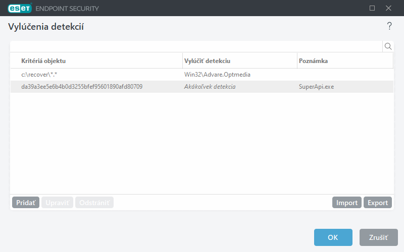 Vylúčenia detekcií