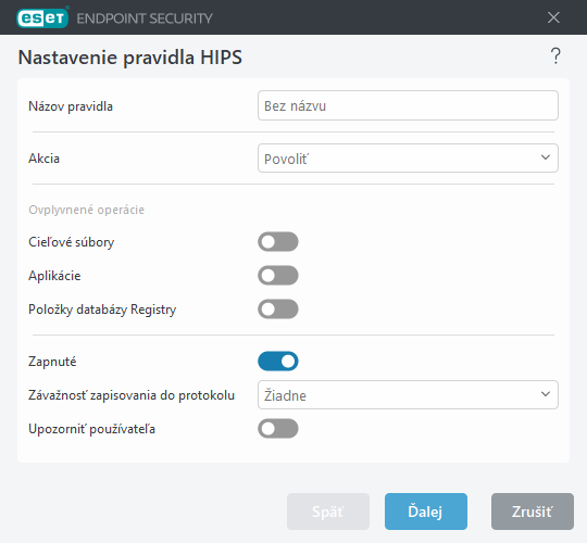Nastavenie pravidiel HIPS