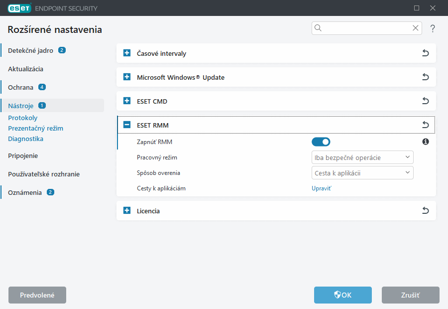 Rozšírené nastavenia ESET RMM