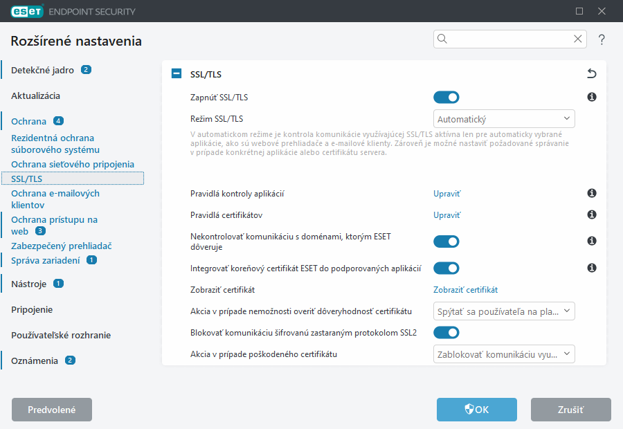 Rozšírené nastavenia SSL/TLS