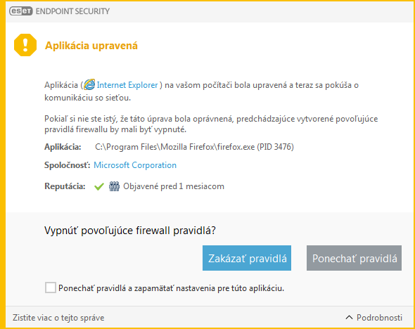 Detekcia zmeny aplikácie