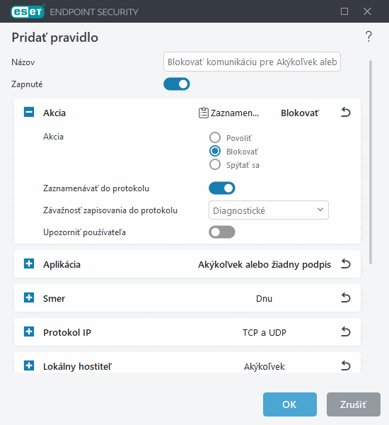 Pridanie alebo úprava pravidla firewallu