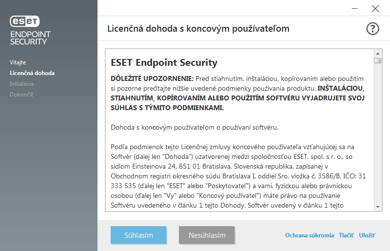 Nastavenia a&nbsp;EULA