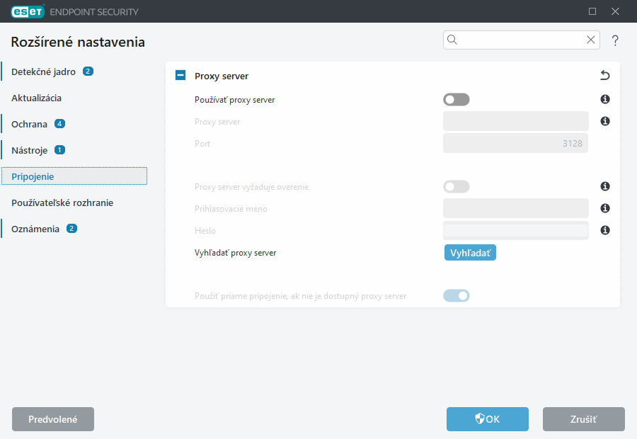 Rozšírené nastavenia proxy servera