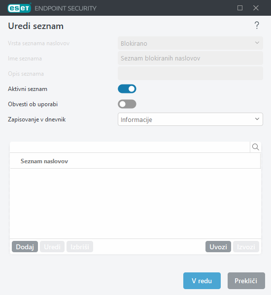 Upravljanje seznama naslovov URL