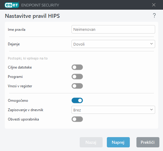 Nastavitve pravil HIPS
